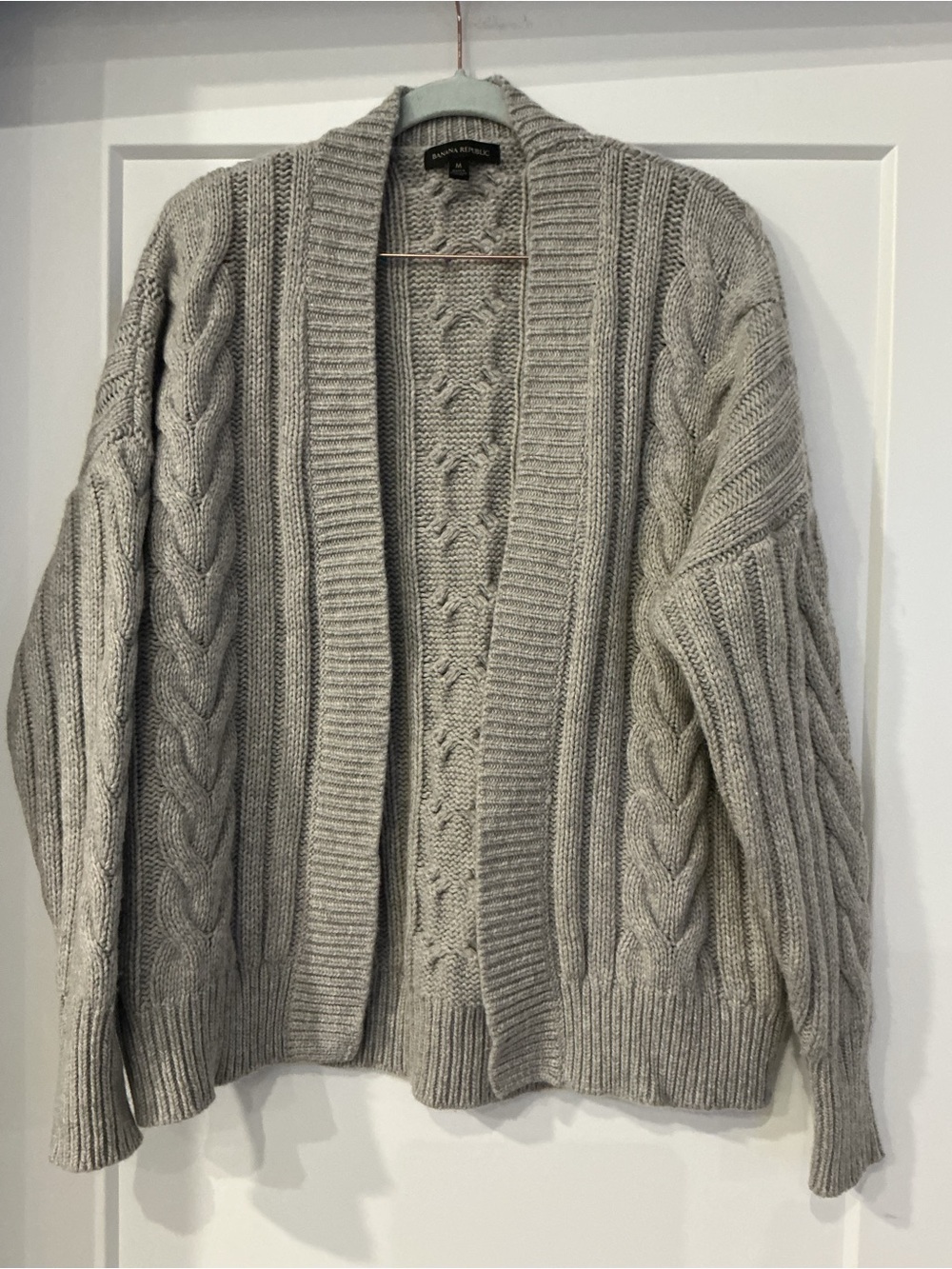 Banana Republic, Cable Knit Wool/ Cashmere Open Cardigan, Gray, Women’s Medium